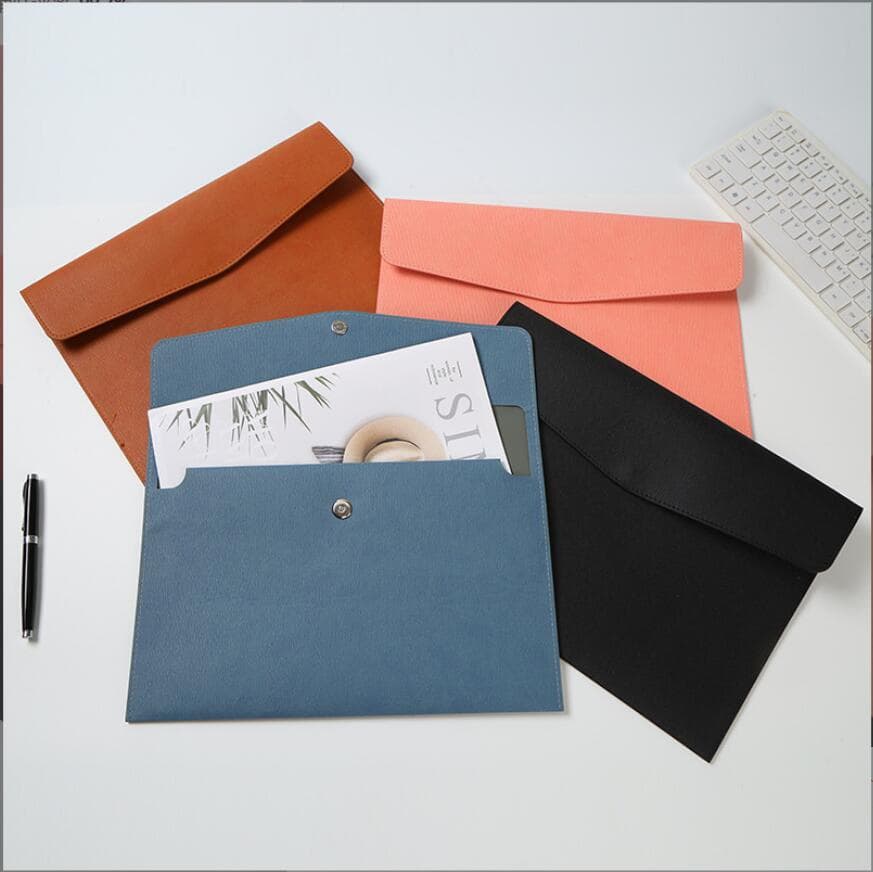 Customized Golden Stamping Logo PU Leather A4 Documents Storage Bag