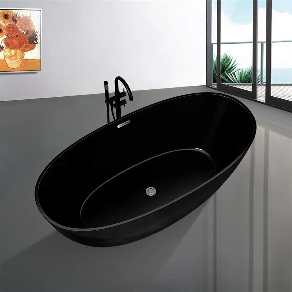 Wholesale Factory Price SPA Adult Marble Stone Acrylic Solid Surface Modern Black Bath Tub Soaking Oval Acrylic Freestanding Bathtub