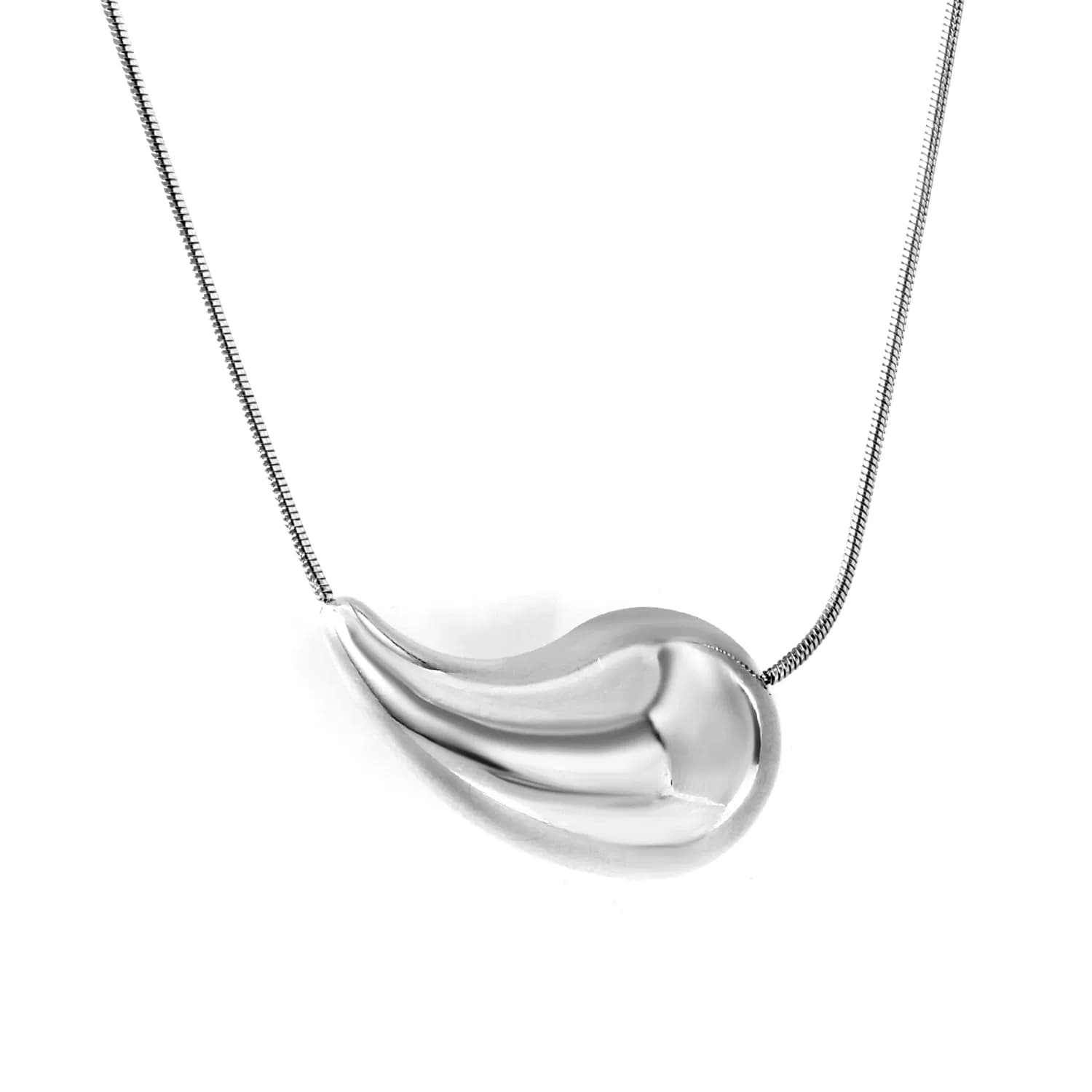 Ason Fashion Water Drop Chunky Stainless Steel Necklace Smooth Waterdrop Pendant Necklace