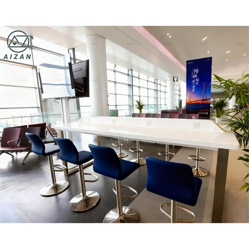 Custom Airport Furniture USB Charging Desk Terminal Airport Power Charging Station Factory Direct Corian Airport Charging Table
