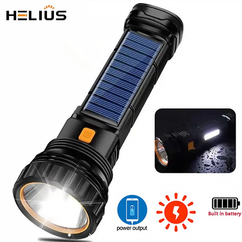 Helius 1200mAh Built-in Battery L9 LED Super Bright Solar and USB Chargeable Flashlight Work Light