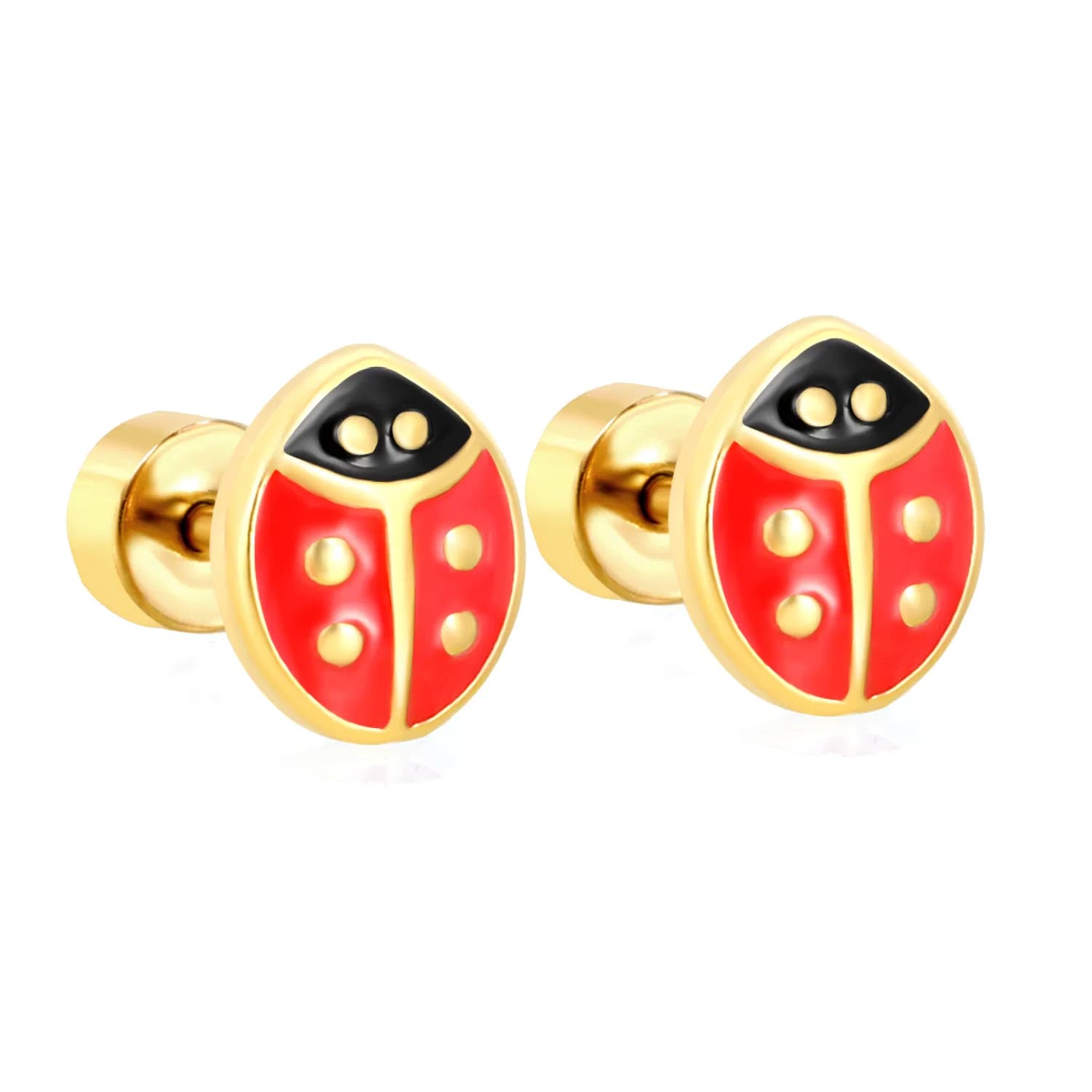 Ason Children's Stainless Steel Jewelry Cartoon Ladybug Screw Plug Stud Earrings