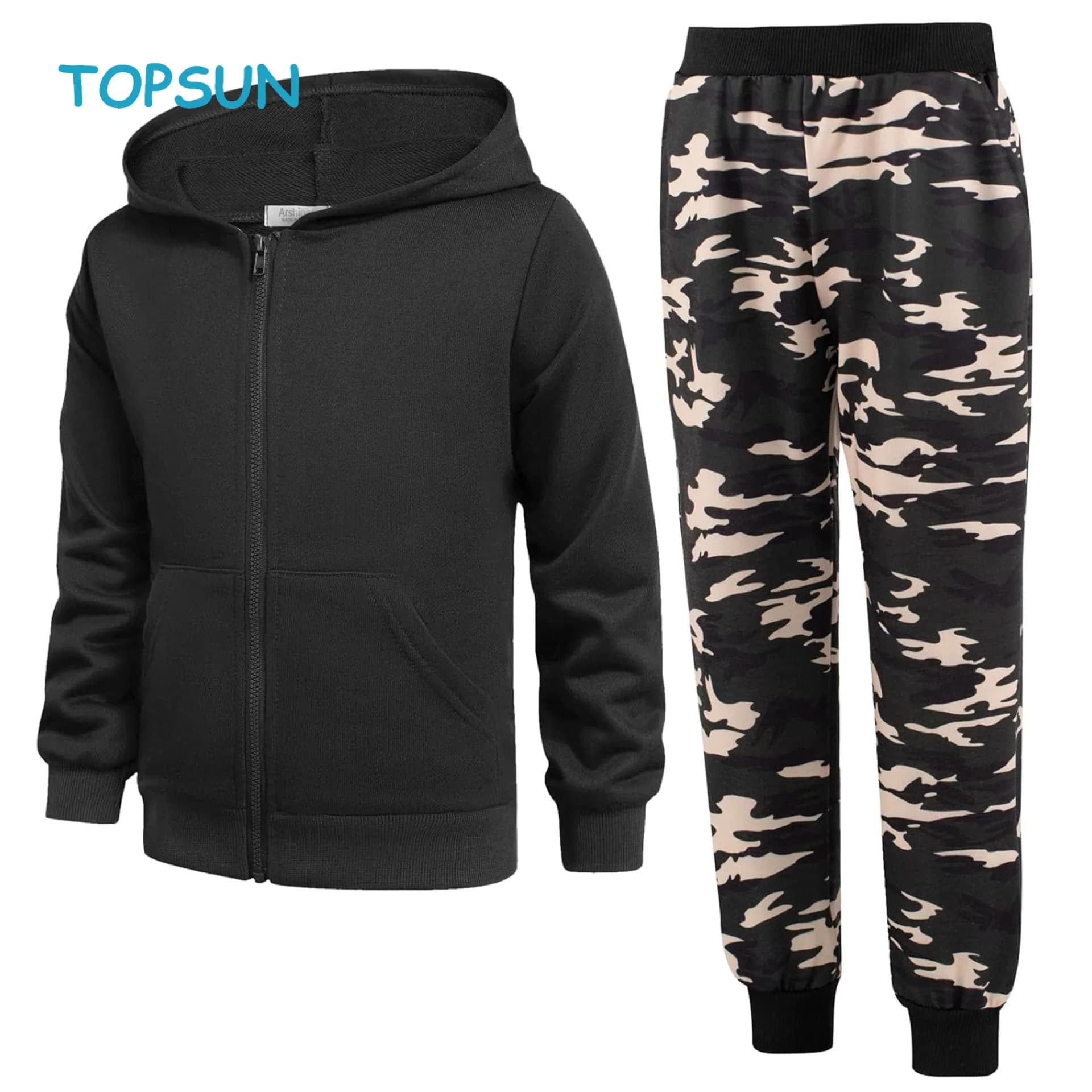 Boys' 2 Piece Athletic Tracksuit Jogging Outfit Sweatsuit Zip up Hoodie and Active Pants Sets for Kids 5-14 Years
