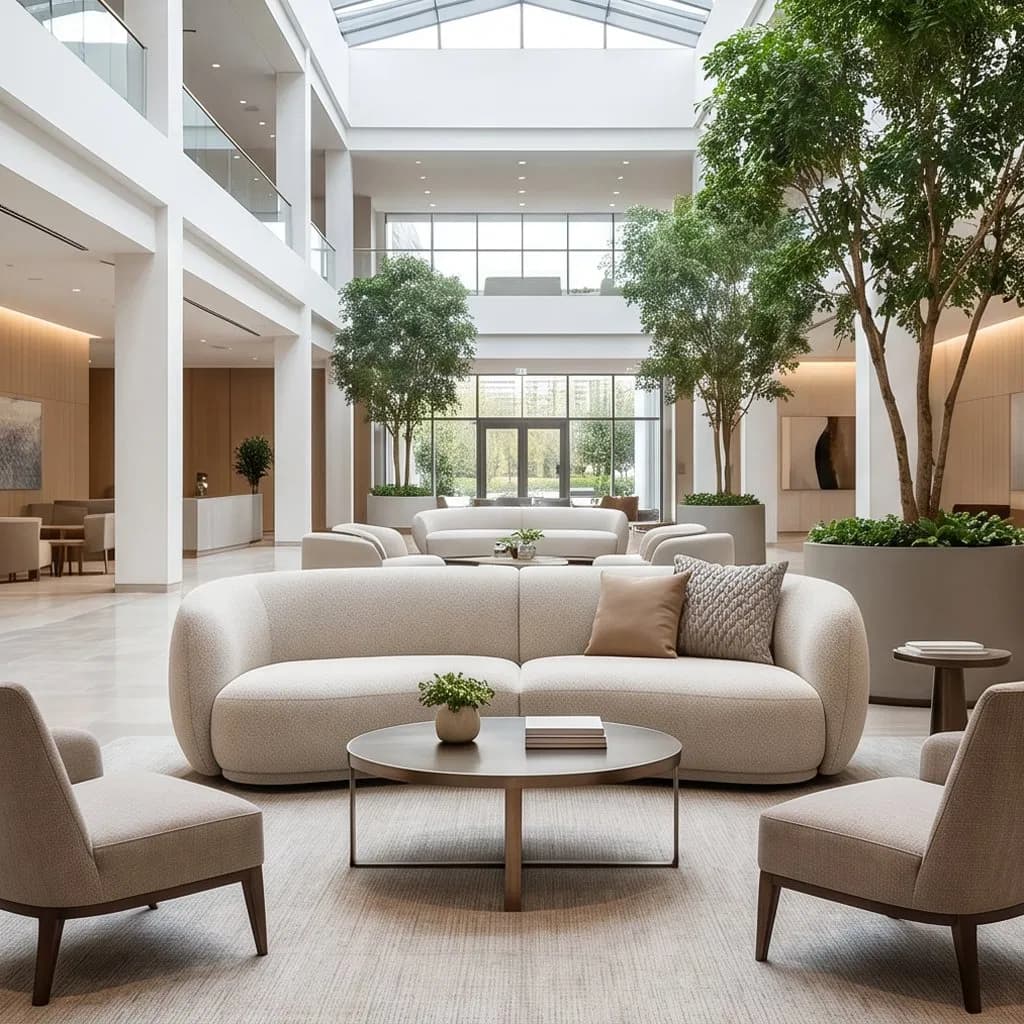 Wholesale Common Leisure Sofa Teddy Fabric Lobby Lounge Curved Couch Modern Airport Seating Sofa Luxury Public Waiting Reception Sofa