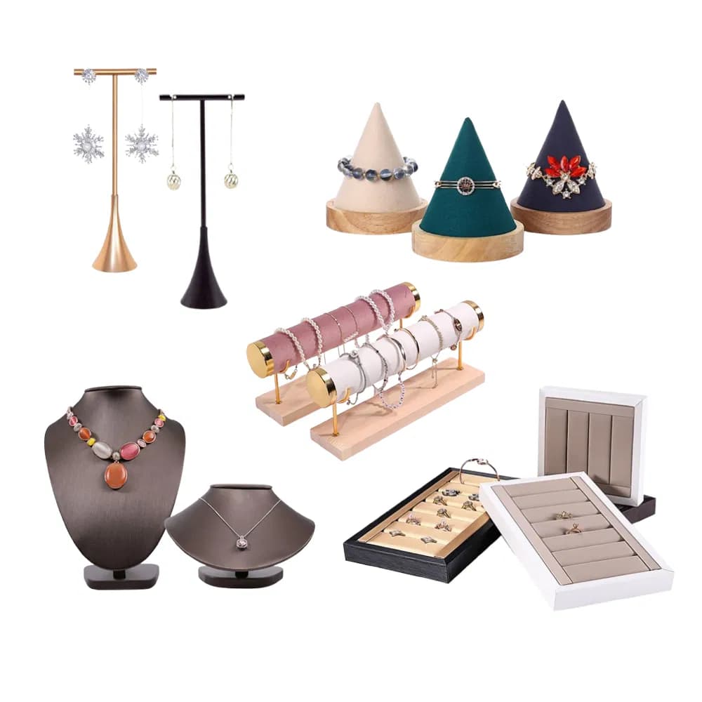 Luxurious Jewelry Displays for Necklace/Earrings/Rings/Bracelet/Watch/Gift Made of Leather/Acrylic/Metal-Stand Rack Props Set/Resin Portrait/Customized Packages