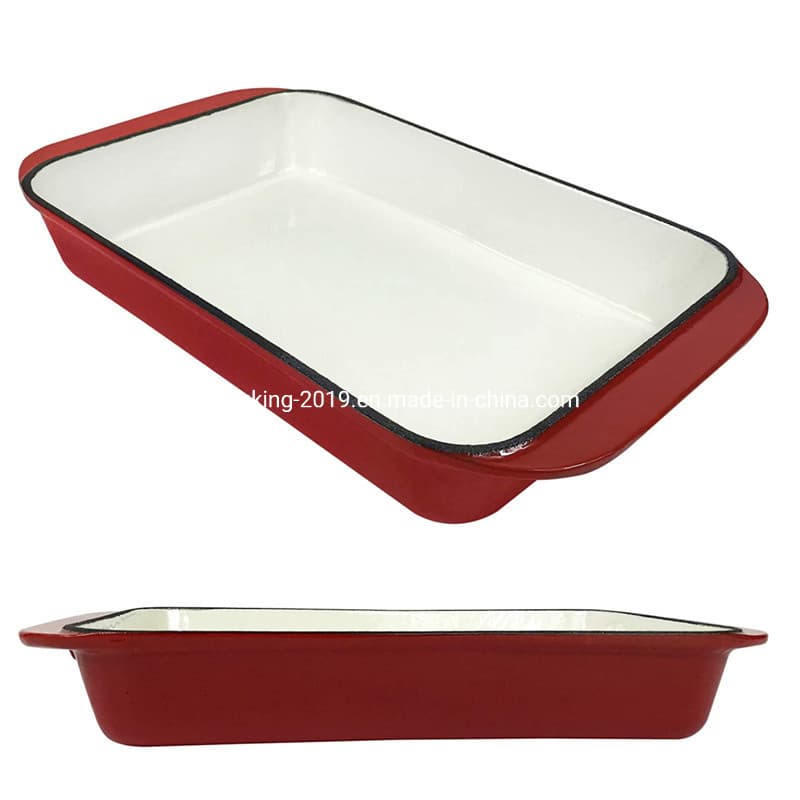 Rectangle Cast Rion Roasting Pan Enamel Coating Lasagna Pan with Best Price