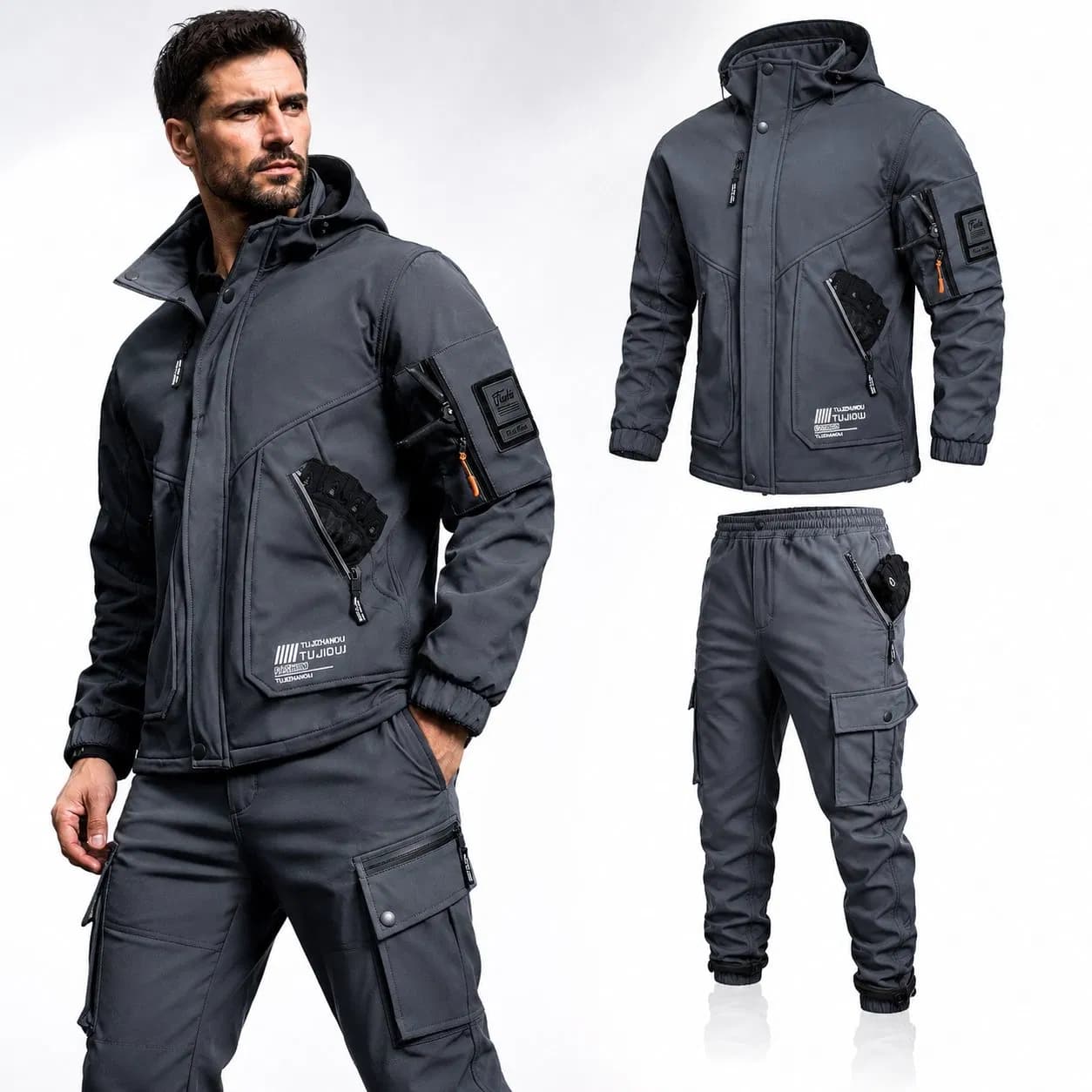 Men's Outdoor Tactical Uniform Jacket and Pant Suit Hoody Training Hiking Camouflage Winter Waterproof Softshell