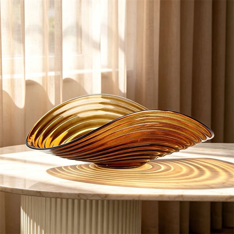 Creative Sailboat & Wave Shaped Glass Fruit Tray Luxury Scallop Glass Fruit Plate Decorative Ornament for Home Hotel Table Display