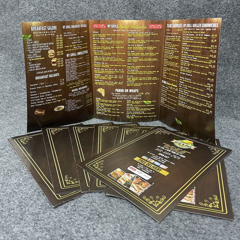 High Quality Custom Printed Restaurant Food Flyer Takeout Menu Trifold Leaflets
