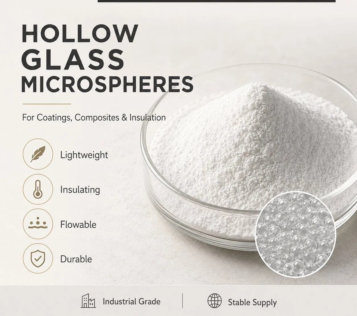 Hollow Glass Microspheres High Strength Low Density Glass Bubbles for Cementing / Thermal Insulation Coating