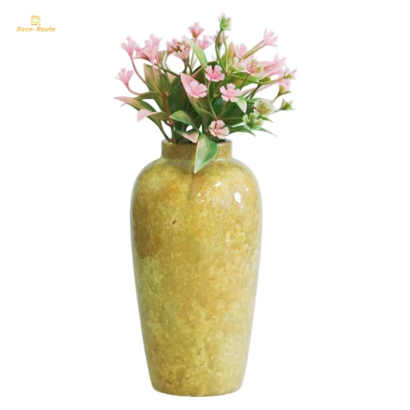Textured Ribbed Ceramic Vase in Spring Green for Kitchen Herb