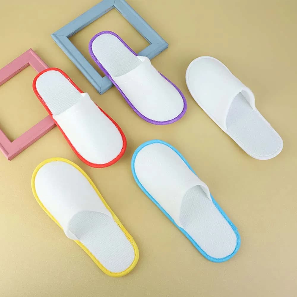 Factory Price Full Toe Nap Fabric Men's and Women's Slippers in White/Gray/Yellow/Blue/Red with Comfortable Anti-Slip Soles for Hotel/Accommodation/SPA/Bathroom