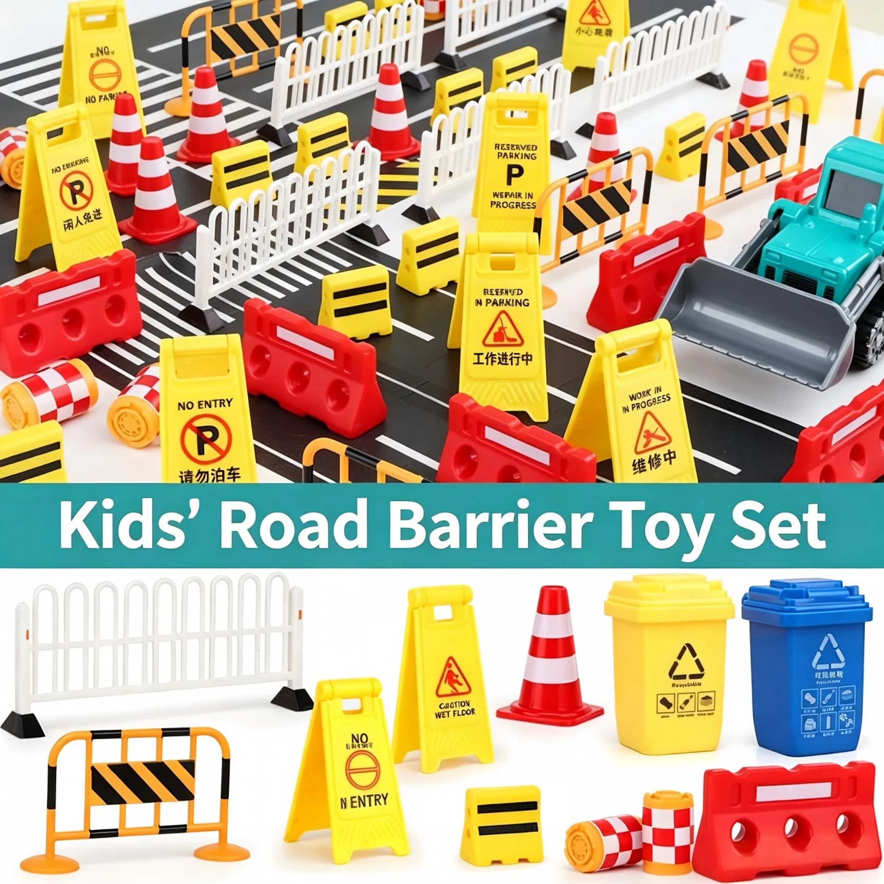 Micro Traffic Cone Roadblock Kit Simulation Parking Lot Construction Scene Diecast Car Toy Accessories for Display