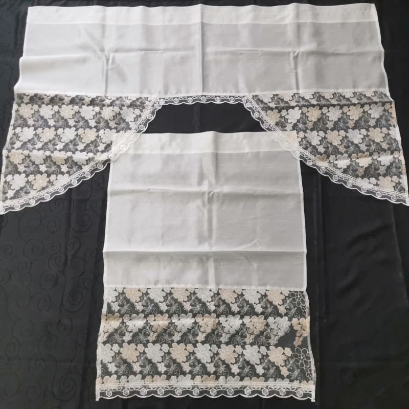 Pastoral Style Cream Polyester 58*36"+28*36"/2p Ready-Made Curtains for The Kitchen