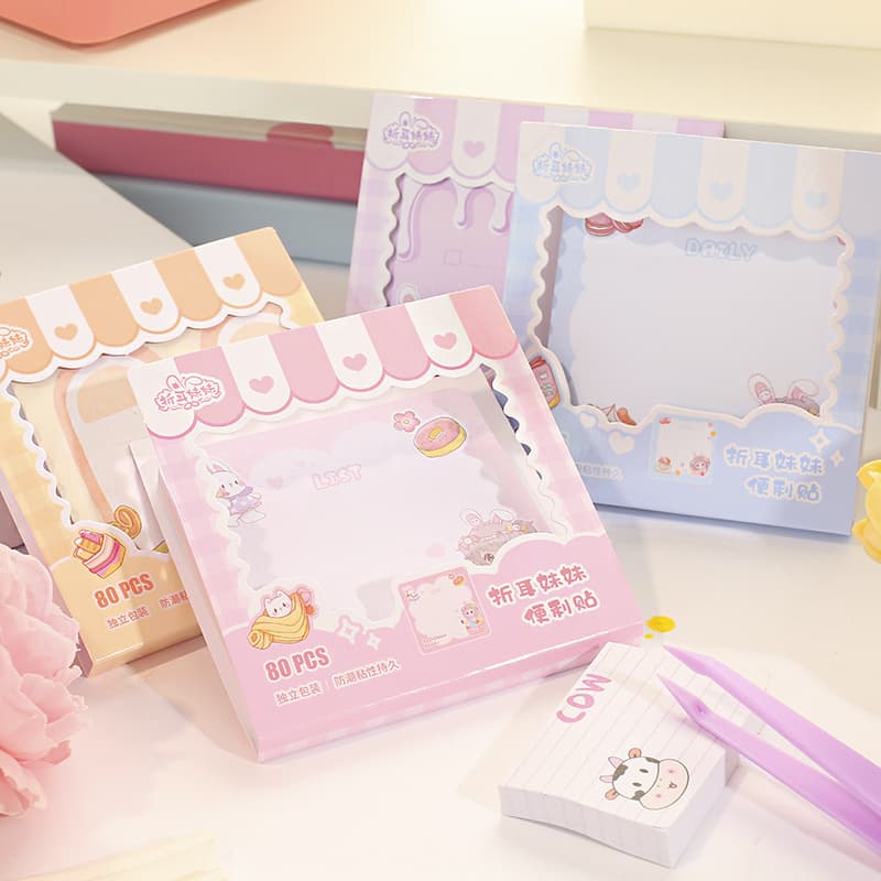 Folding Ear Sister Convenience Notepad Creative Girl Heart Sticky Note Cartoon Lovely Memo Message Sticker Office N Times Note Pad