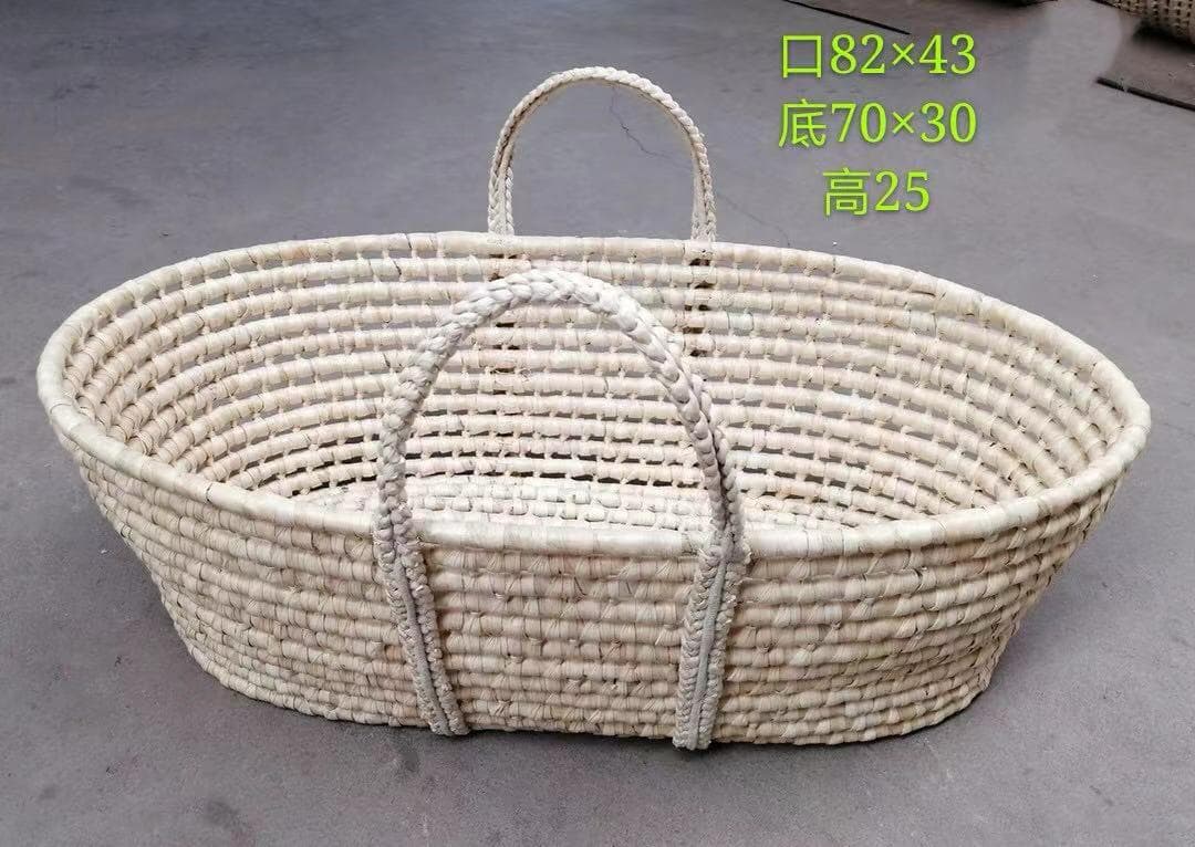 Super Soft Natural Wicker Willow Moses Basket with Leather Handles