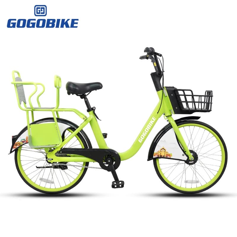 Cyan Public Parent Child Bicycle with Rear Kid Seat for Family Sharing