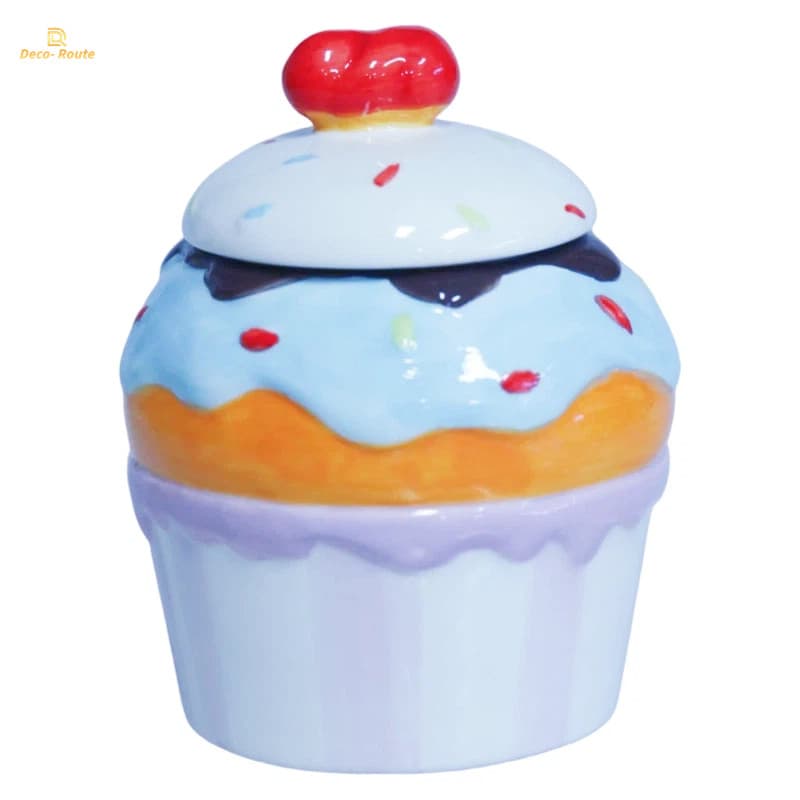 Creative 3D Cupcake Ceramic Mug with Lid, Novelty Cute Coffee Cup for Gift Promotion