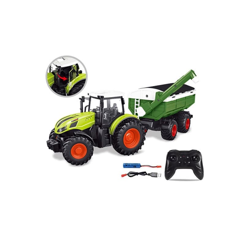 Top Selling 1: 24 RC Farm Grain Transport Trailer 2.4G 10CH Electric Crop Starage &Transfer Tractor Vehicle with Toy Car Wholesale