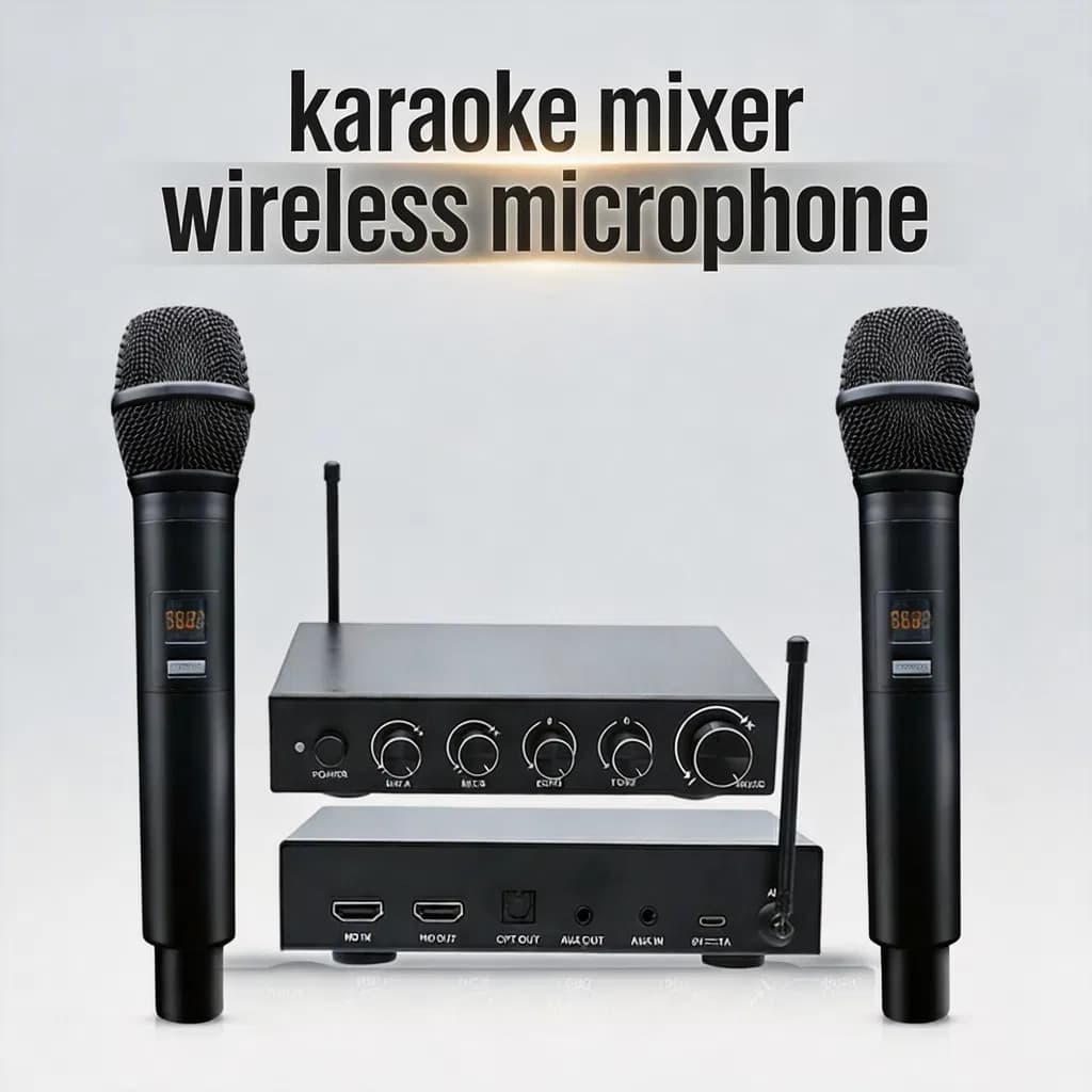 Dual Channel Karaoke Mixer with Wireless Microphone for Home Theater System KTV Party