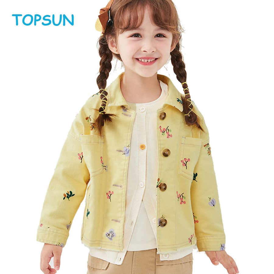 Full Print Girls Long Sleeve Denim Jacket Kids Coats Jeans Jacket Clothing Outwear Children Denim Jacket