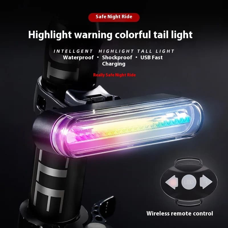 Colorful Bicycle Light Intelligent Remote Control Road Bicycle Tail Light LED Warning Light USB Waterproof Mountain Bike Rear Tail Light