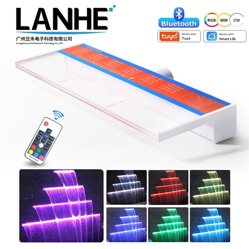 Factory Manufacture Bottom Water Inlet Acrylic Water Blade with Removable LED Strip Light for Garden Pool