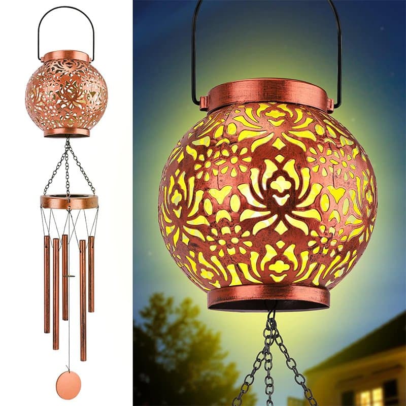 Wholesale Metal Wind Chimes for Outdoor Garden Lights Solar Wind Chimes Gifts for Mom Hanging Solar Lantern,