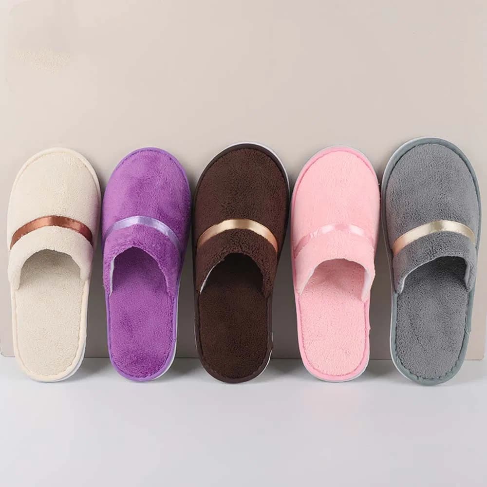 New Couple Custom Logo Washable Full Toe Plush Coral Fleece Men's and Women's Slippers in Gray/Brown/Pink/Purple/Blue/Cream for Hotel/House/SPA/Bedroom