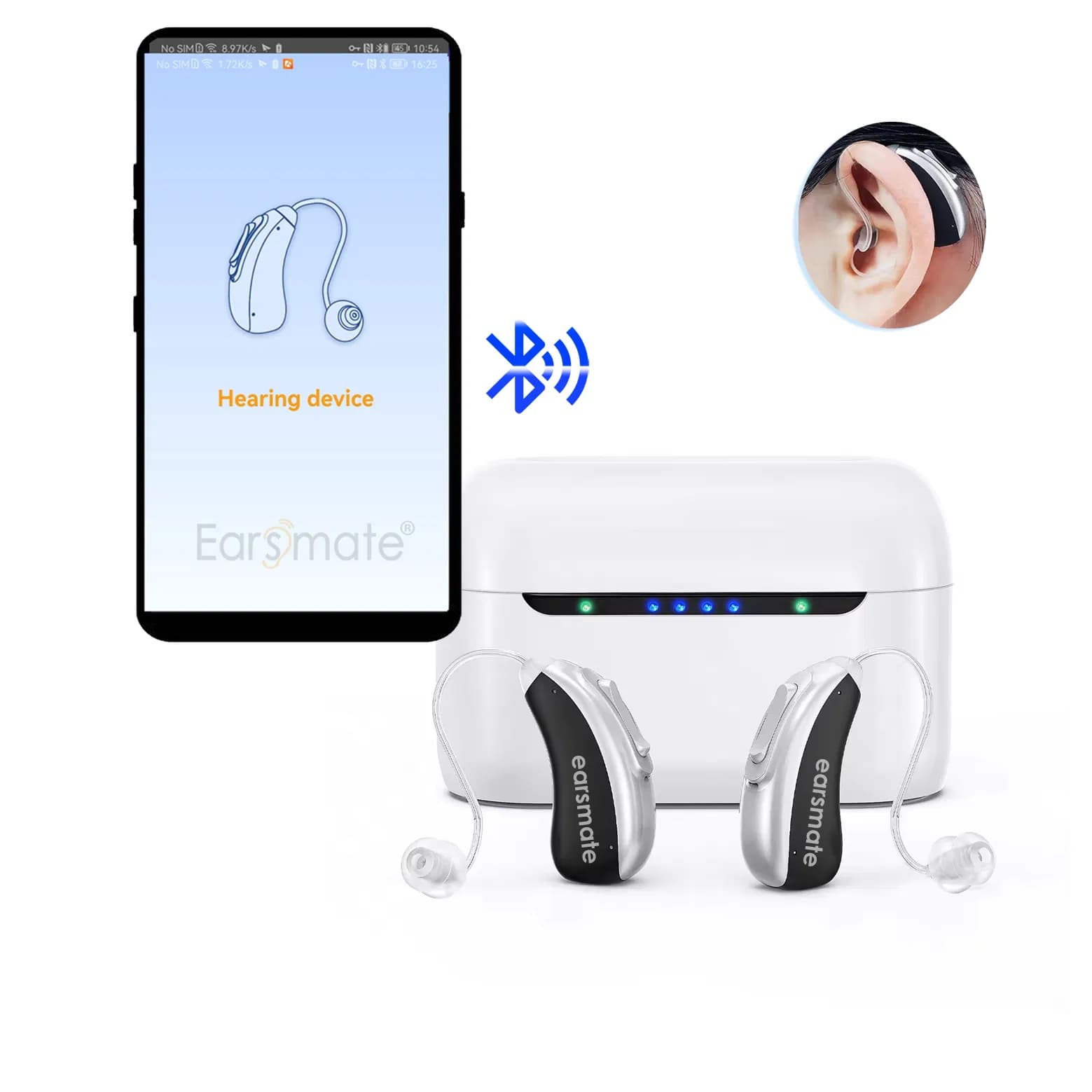 Wireless Digital Hearing Aid with Bluetooth APP iPhone Android Cell Phone Control for The Deaf Ear